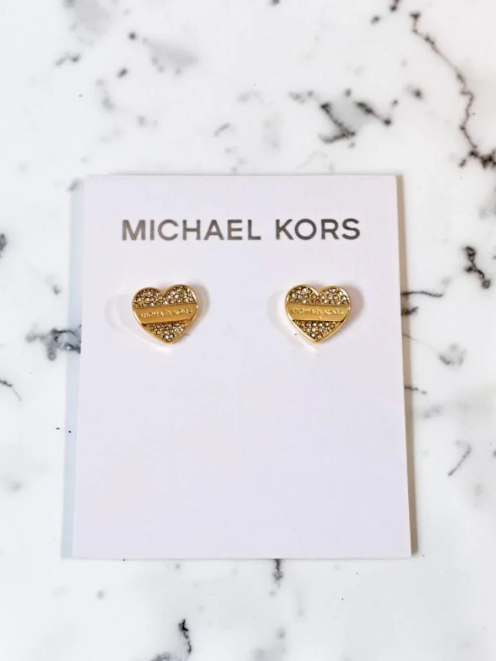 Michael Kors Gold - Tone Pave Heart Logo Stud Earrings NWT